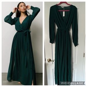 Baltic Born Forest Green Long-Sleeve Wrap Maxi Dress